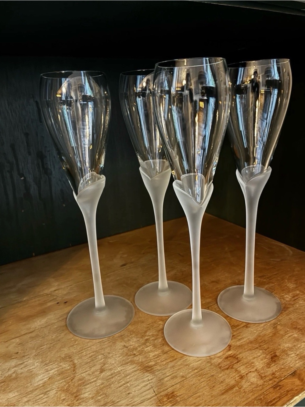 Set of 4 Vintage Mikasa Vogue Frost Fire Champagne Glasses Flutes Tall 11"